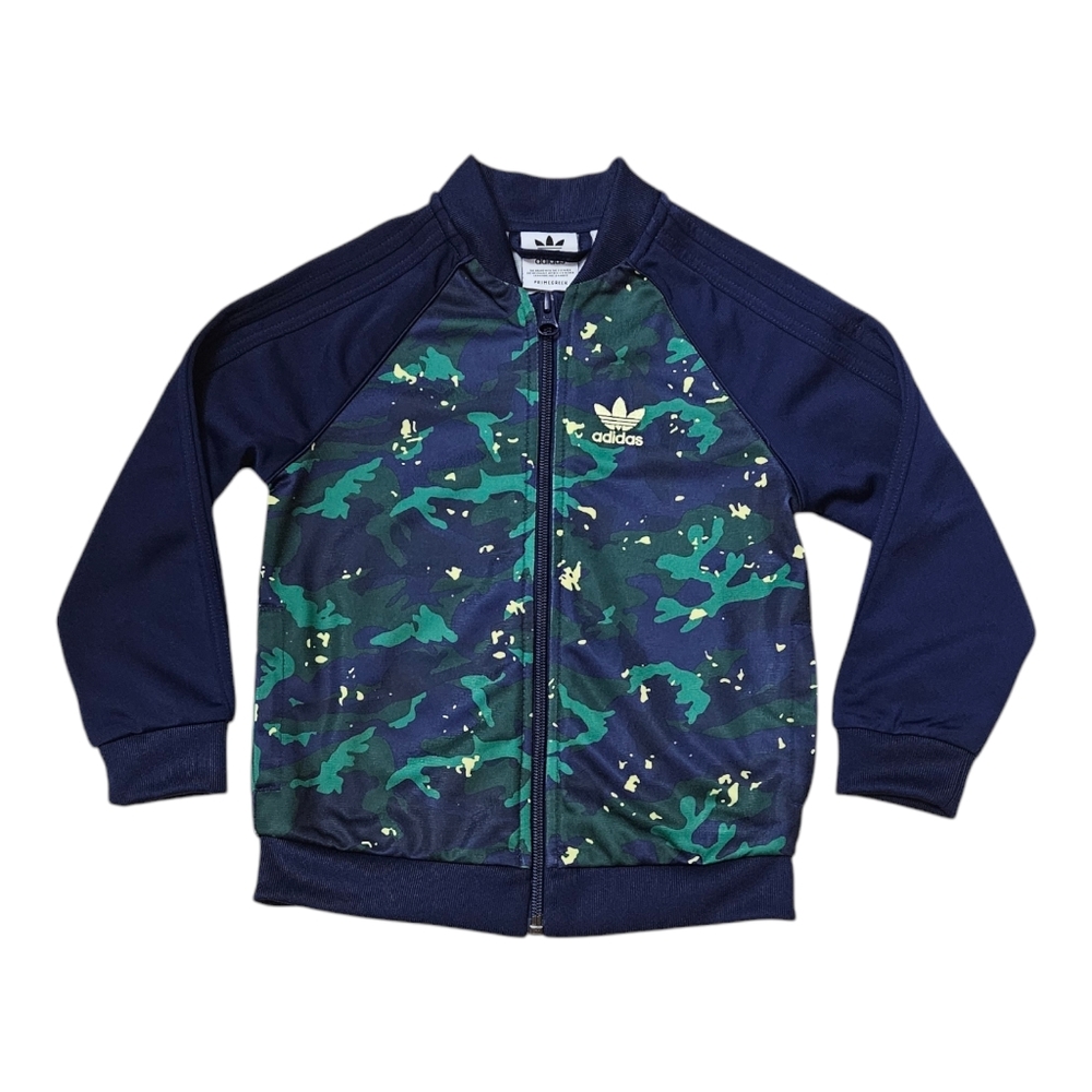 Adidas Track Jacket Camo Print Size 4T Blue Green Yellow Unisex